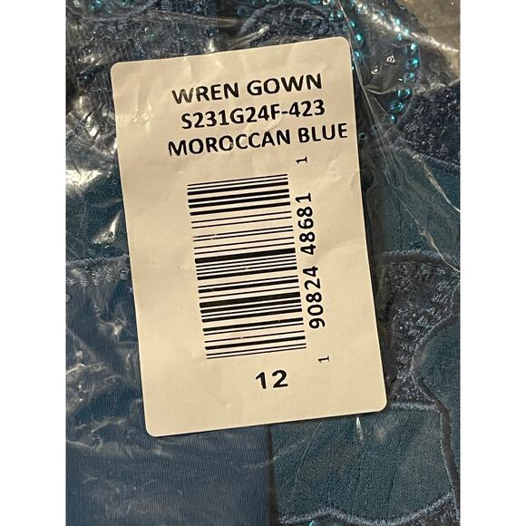 Sachin & Babi Size 12 NEW Moroccan Blue Crepe Embroidered Wren Cape Maxi Gown - Picture 8 of 10